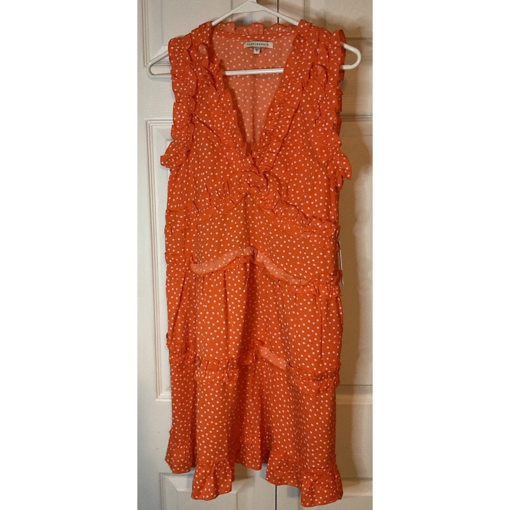 Tash + Sophie Orange‎ White Polka Dot Sleeveless Ruffle Dress Medium New